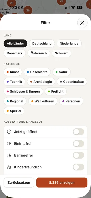 Filter nach Land, Kategorie und Ausstattung