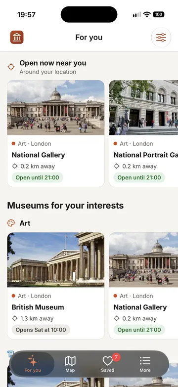 Musei aperti ora nelle vicinanze e musei in linea con i tuoi interessi