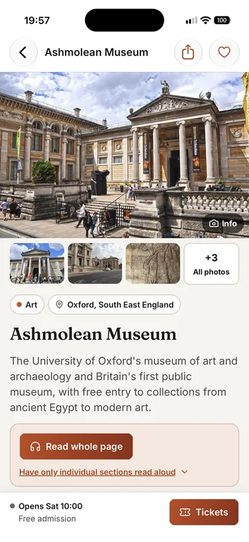 Pagina di un museo con galleria fotografica