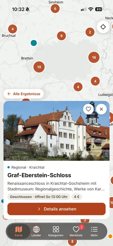 Vorschau eines Museums auf der Karte mit Foto, Öffnungsstatus und Preis