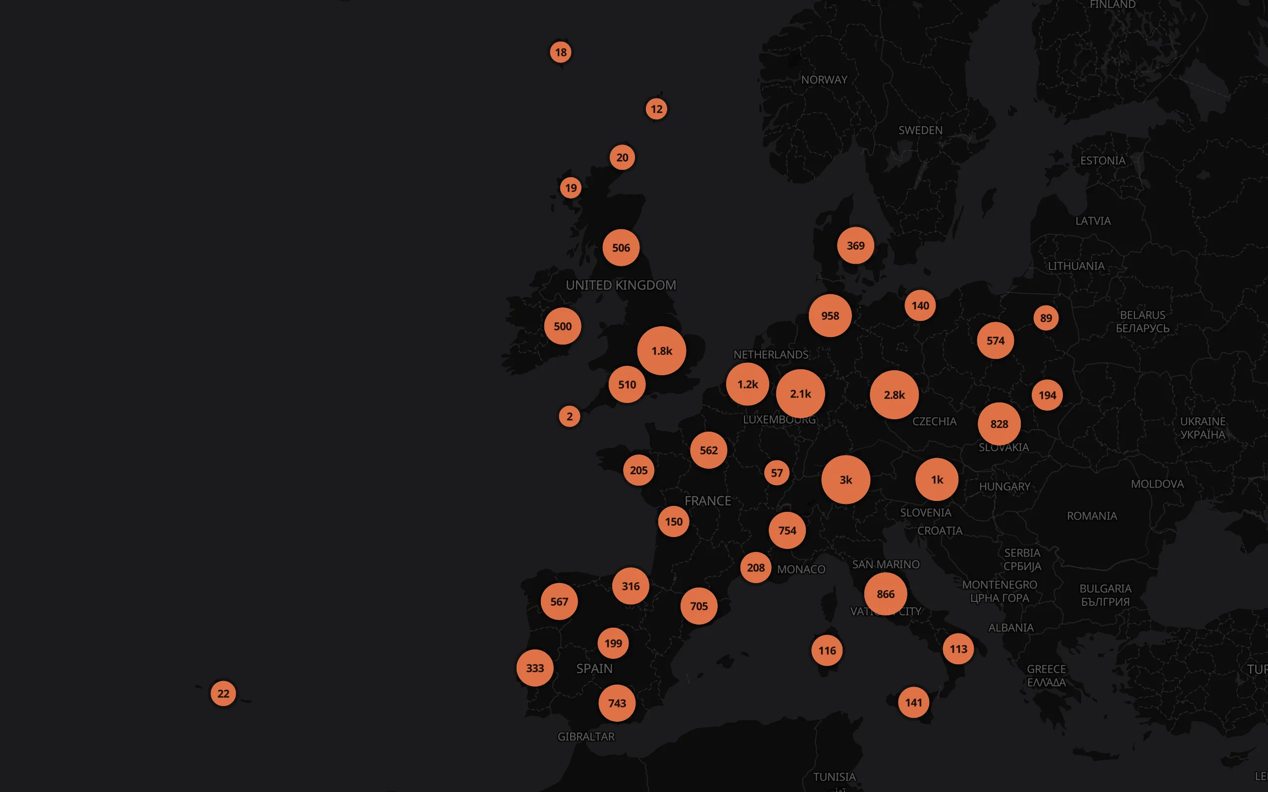 Karte von Europa mit Museen auf MuseumsAtlas