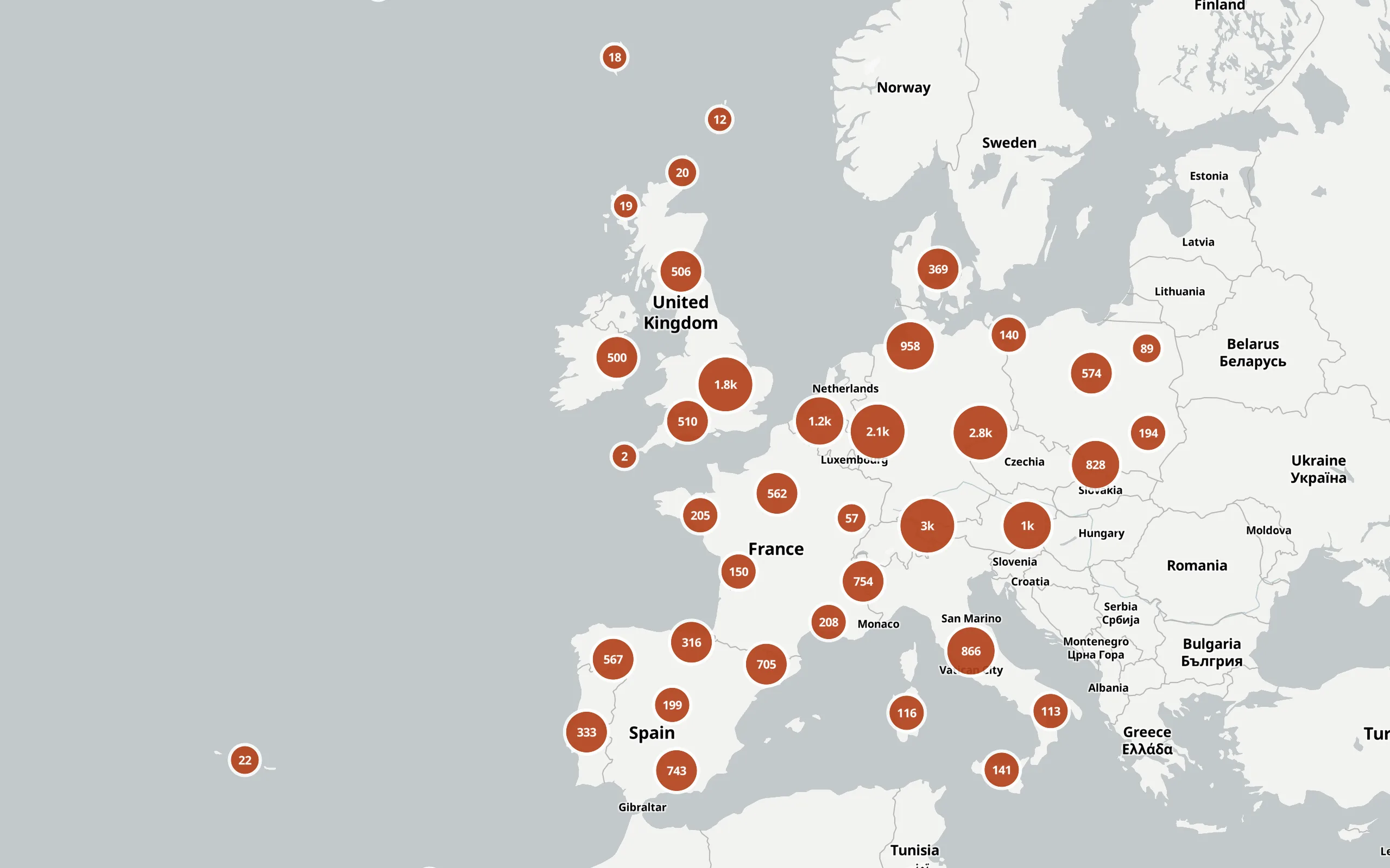 Karte von Europa mit Museen auf MuseumsAtlas